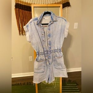 Denim short romper from Zara